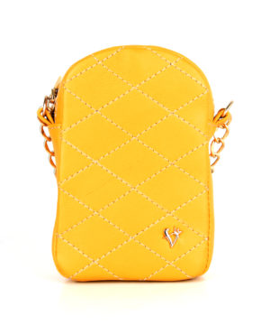 Dámska kožená kabelka na mobil v horčicovej farbe