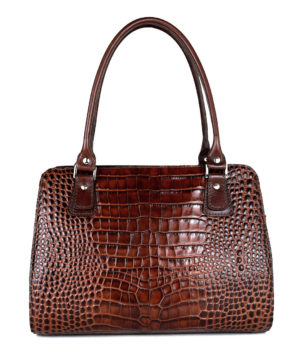 Luxusná kabelka z pravej hovädzej kože s dezénom krokodíla v hnedej farbe