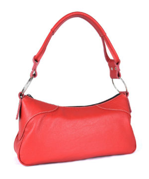 Dámska kožená kabelka na rameno v červenej farbe