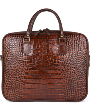 Kožená pracovná cestovná taška č.8658 s dezénom krokodíla v hnedej farbe
